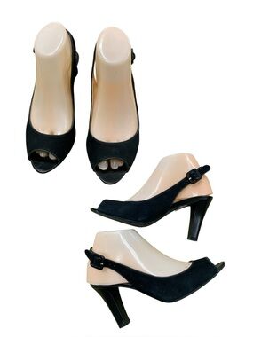 Geox Black Peep-Toe Slingback Heels S7.5